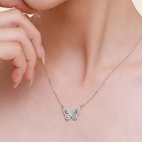 NEW Sterling Silver CZ Diamond Encrusted Y2K Butterfly Pendant Necklace - Picture 5 of 9